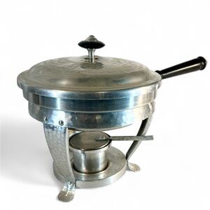 Hammered Aluminum Chafing Dish Made In Spain, late 1950s Fondue Melting Pot